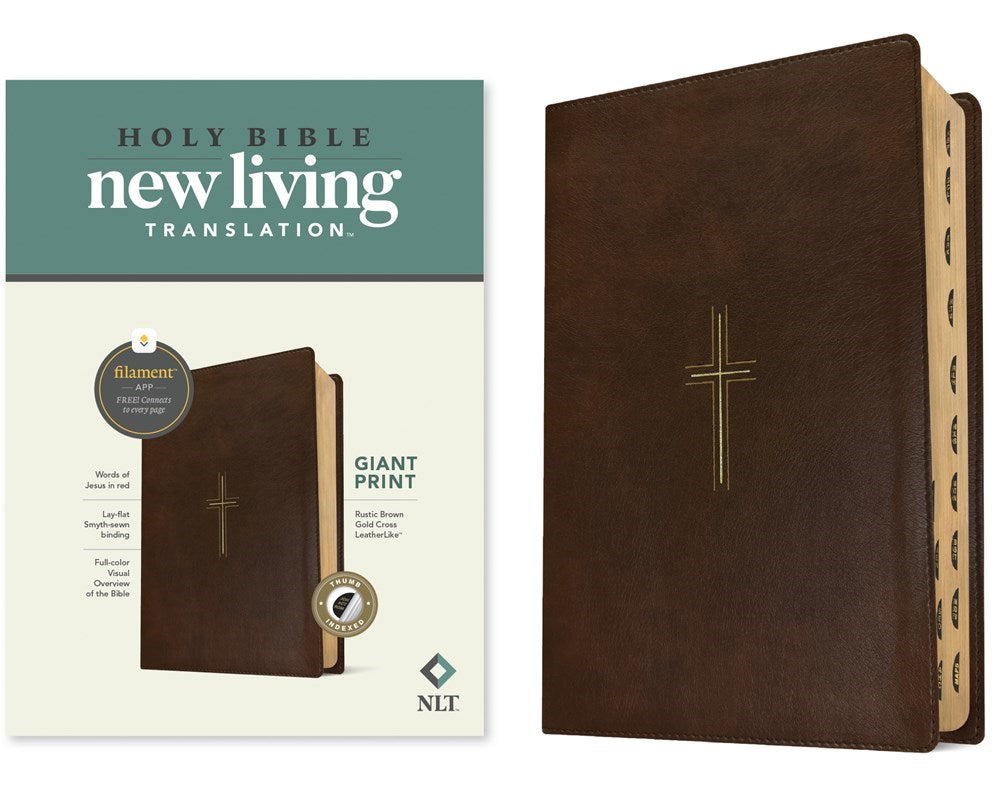 NLT Giant Print Bible  Filament Enabled (RL)-Rustic Brown Gold Cross LeatherLike Indexed