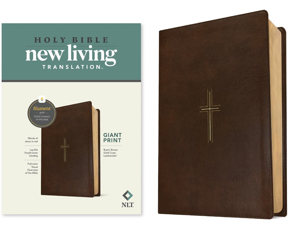 NLT Giant Print Bible  Filament Enabled (RL)-Rustic Brown Gold Cross LeatherLike