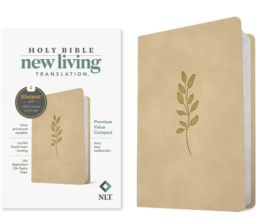 NLT Premium Value Compact Bible  Filament Enabled-Ivory Vine LeatherLike