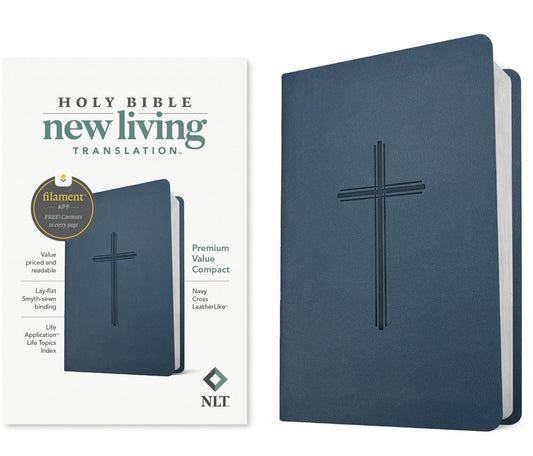 NLT Premium Value Compact Bible  Filament Enabled-Navy Cross LeatherLike