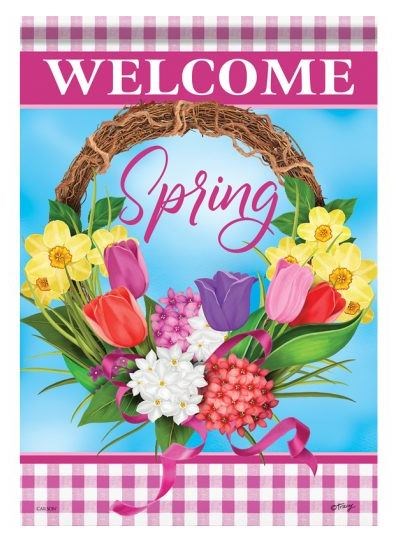 Flag-Garden-Dura Soft-Welcome Tulip Spring Wreath (12.5" x 18")