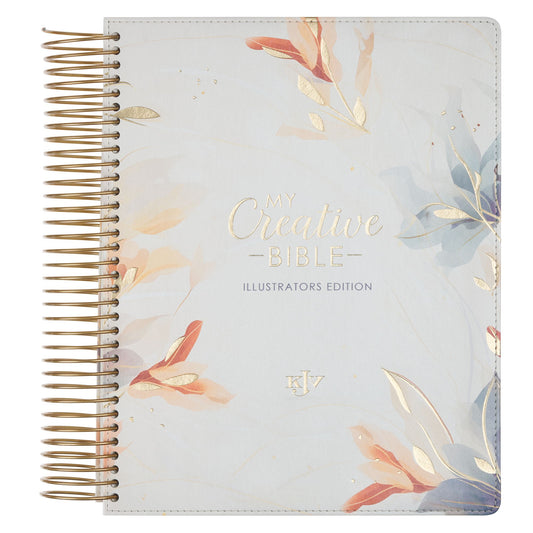 KJV My Creative Bible: Illustrators Edition-Cream & Gold Leaves Spiral-Bound Faux Leather (KJV322)