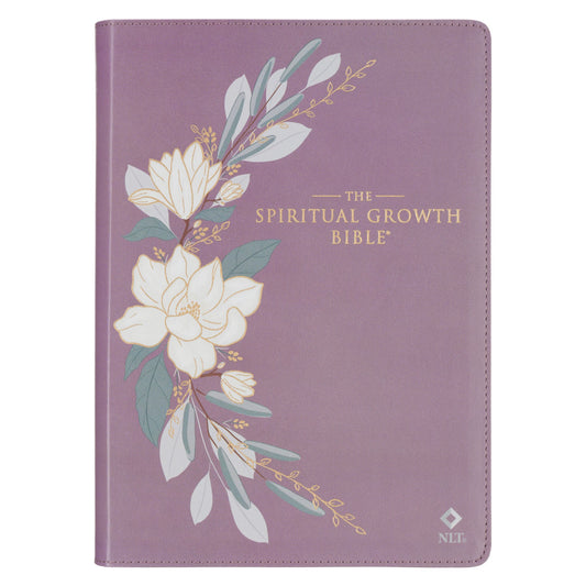 NLT The Spiritual Growth Bible-Purple w/White Flowers LuxLeather