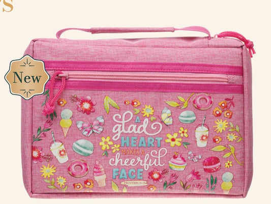 Bible Cover Fashion Pink A Glad Heart Makes A Cheerful Face Prov. 15:13