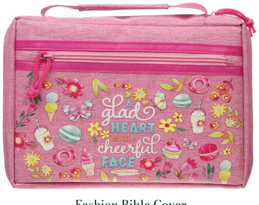 Bible Cover Fashion Pink A Glad Heart Makes A Cheerful Face Prov. 15:13