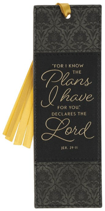 Bookmark Faux Leather Two-tone Charcoal and Black  I Know the Plans Jer. 29:11