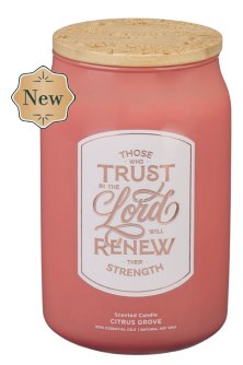 Glass Candle w/Bamboo Lid Those Who Trust In The Lord Isa. 40:31