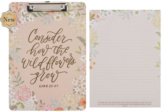 Clipboard w/Pad Coral Floral Consider How the Wildflowers Grow Luke 12:27