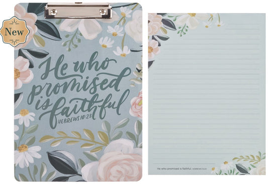 Clipboard w/Pad Blue Floral He Who Promised is Faithful Heb. 10:23