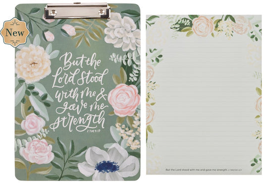 Clipboard w/Pad Green Floral But the Lord Stood With Me 1 Tim. 4:17