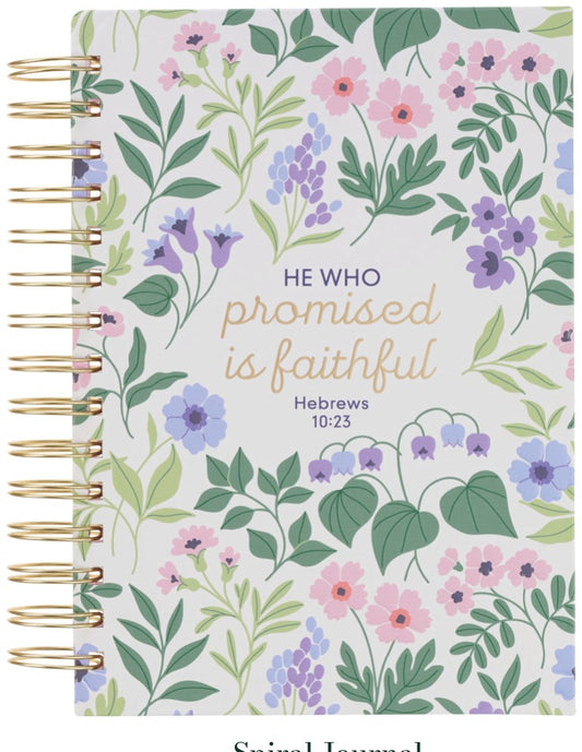 Journal Spiral White Floral He Who Promised Heb. 10:23