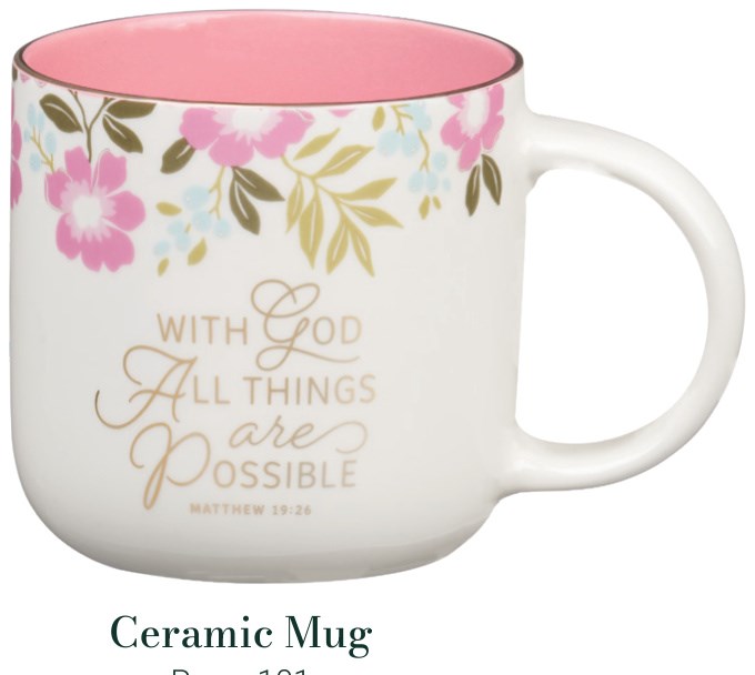 Mug Pink Floral With God All Things Matt. 19:26