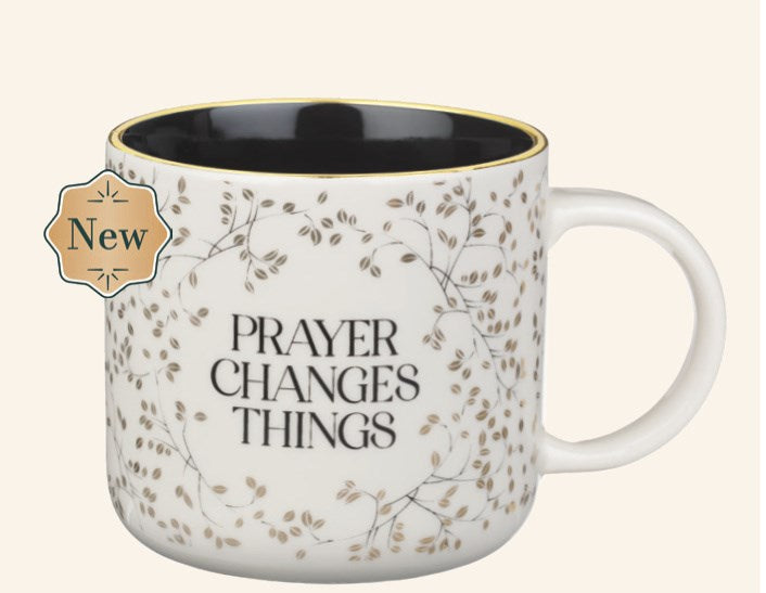 Mug White and Black Prayer Changes Things