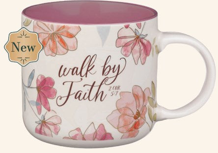 Mug  White Floral Walk By Faith 2 Cor. 5:7