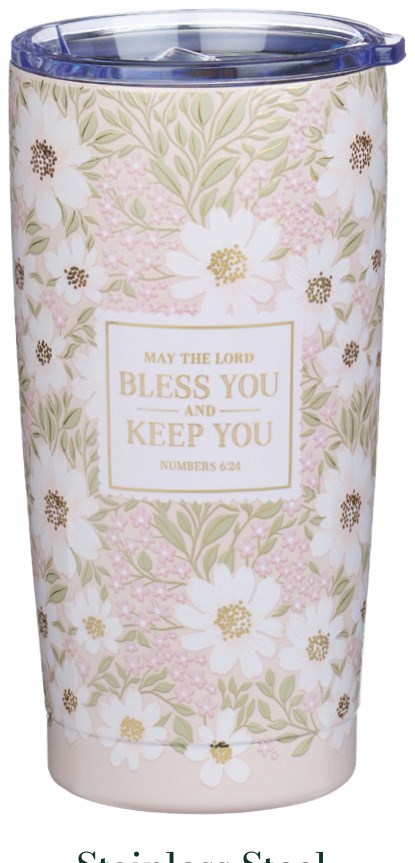 Tumbler SS Pink Floral The Lord Bless You and Keep You Num. 6:24