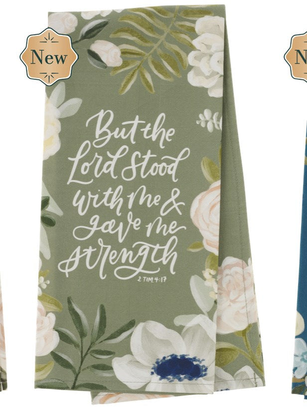 Tea Towel Green Floral The Lord Stood With Me 2 Tim. 4:17