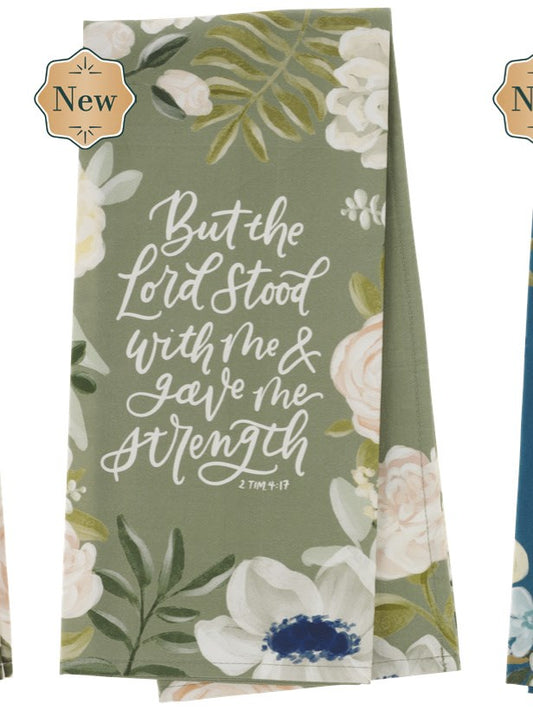 Tea Towel Green Floral The Lord Stood With Me 2 Tim. 4:17