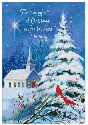 Boxed Card-Christmas-Cardinals & Church (Box Of 16)