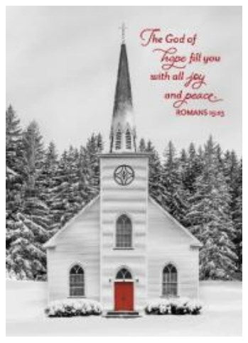 Boxed Card-Christmas-Black & White Church (Box Of 16)