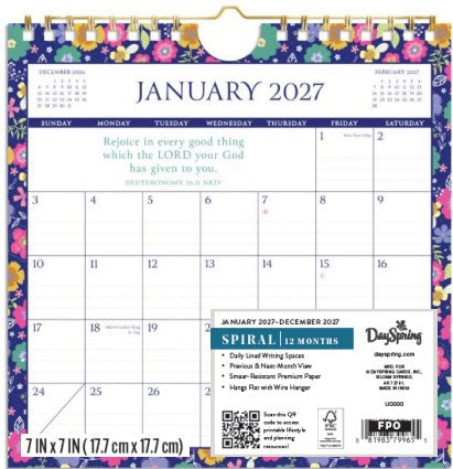 2027 Mini Spiral Wall Calendar-Floral
