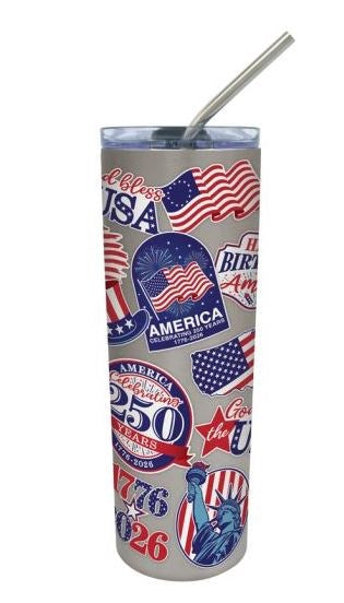 Tumbler - Stainless Steel Straw Tumbler - 250 Years Sticker look (23 Oz)