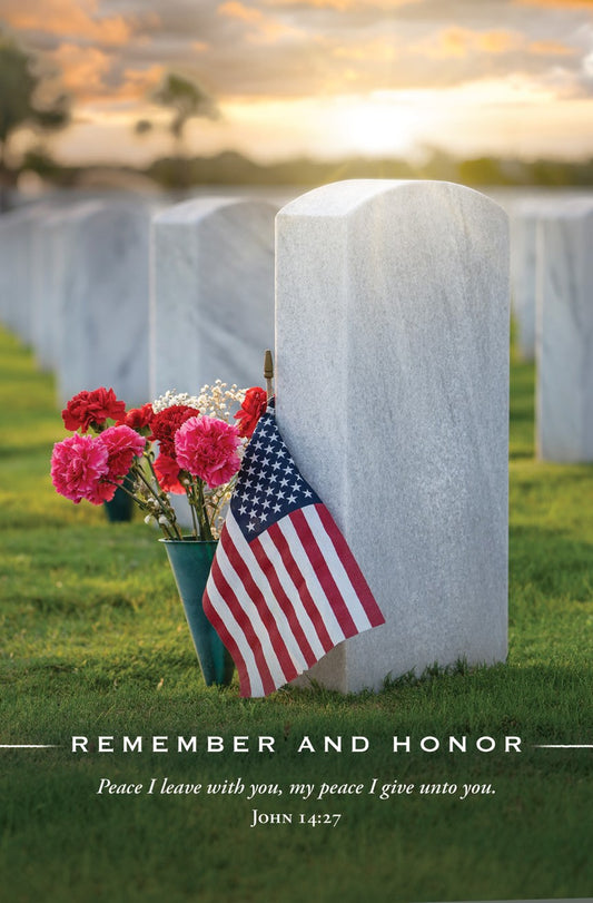 Bulletin-Patriotic-Remember and Honor John 14:27 KJV (Pack of 100)
