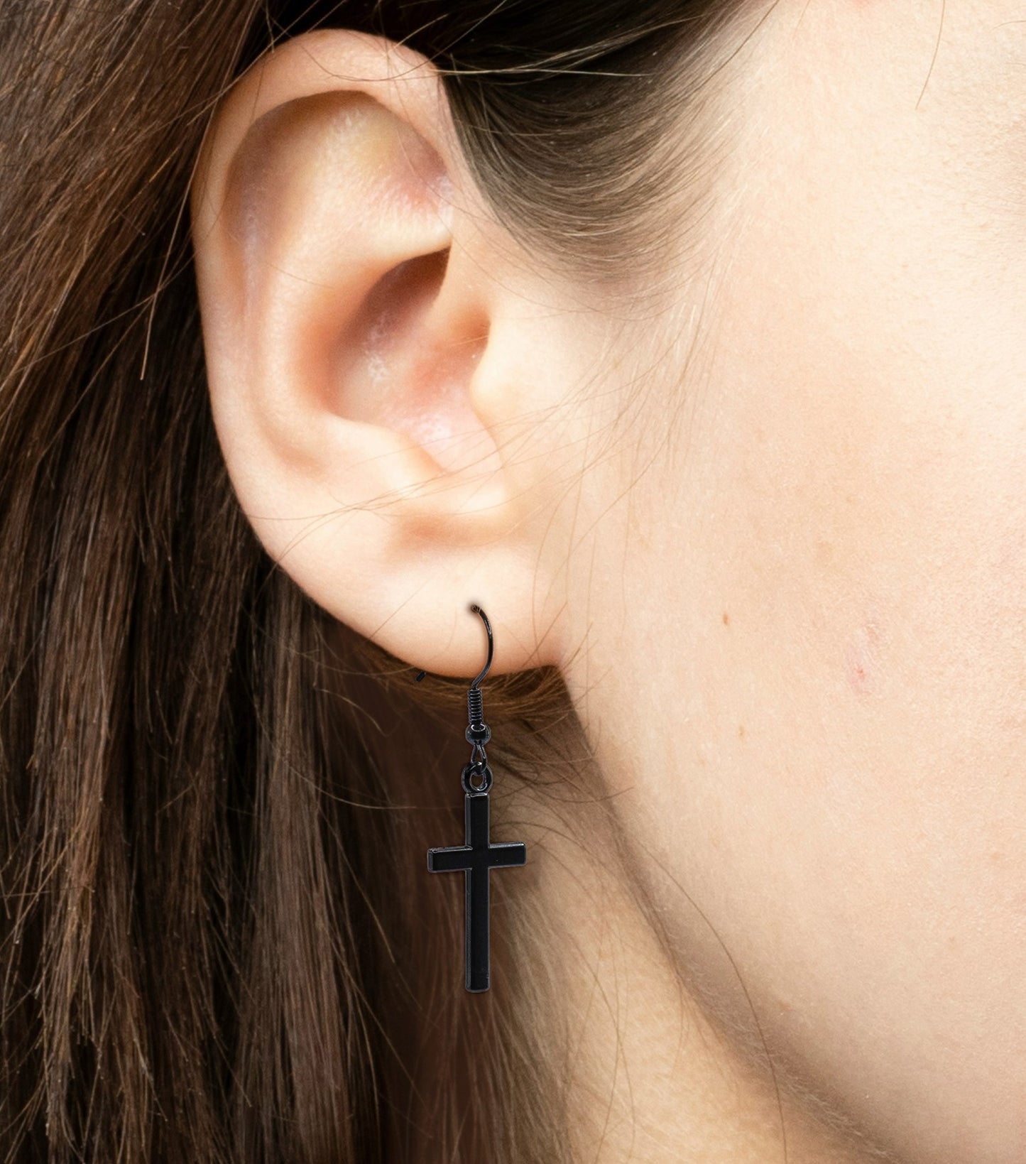 Earrings-Eden Merry-Cross-French Hook-Black