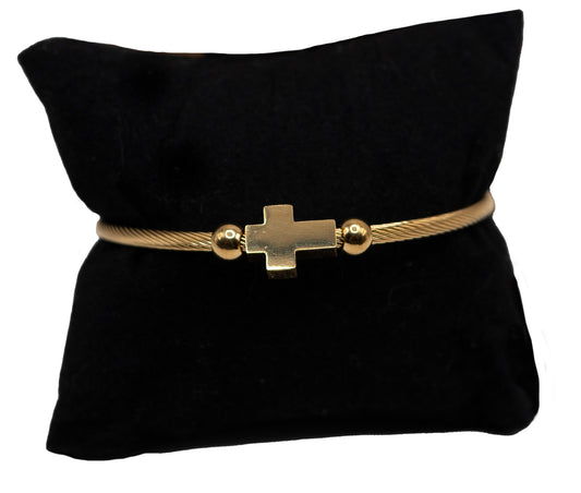 Bracelet-Eden Merry-Cross-Memory Wire-Gold