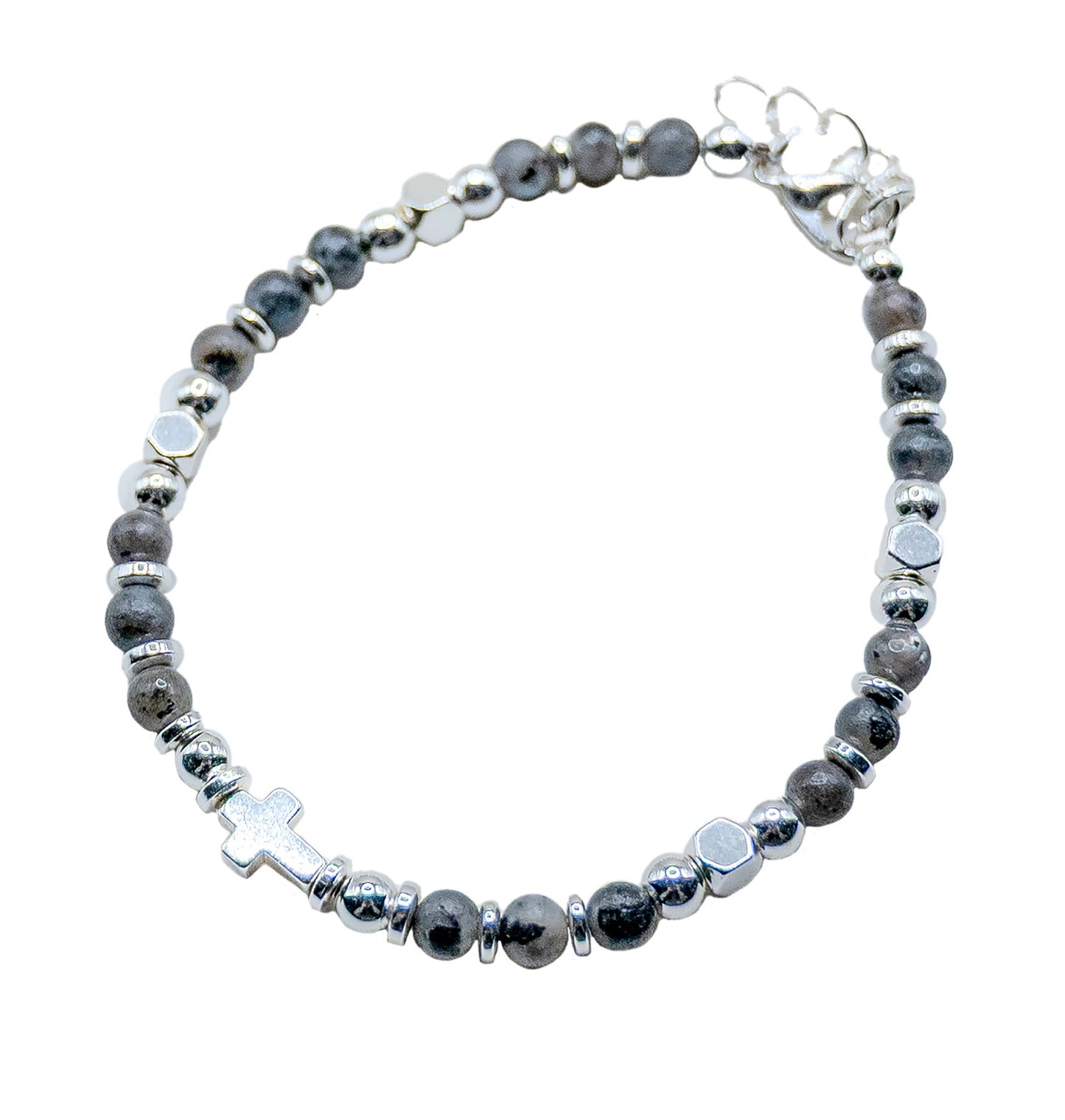 Bracelet-Eden Merry-Cross-Beaded-Black/Grey
