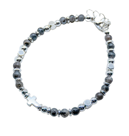 Bracelet-Eden Merry-Cross-Beaded-Black/Grey