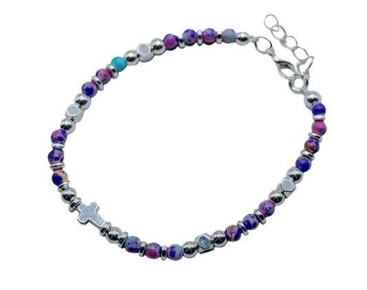 Bracelet-Eden Merry-Cross-Beaded-Purple/Turquoise