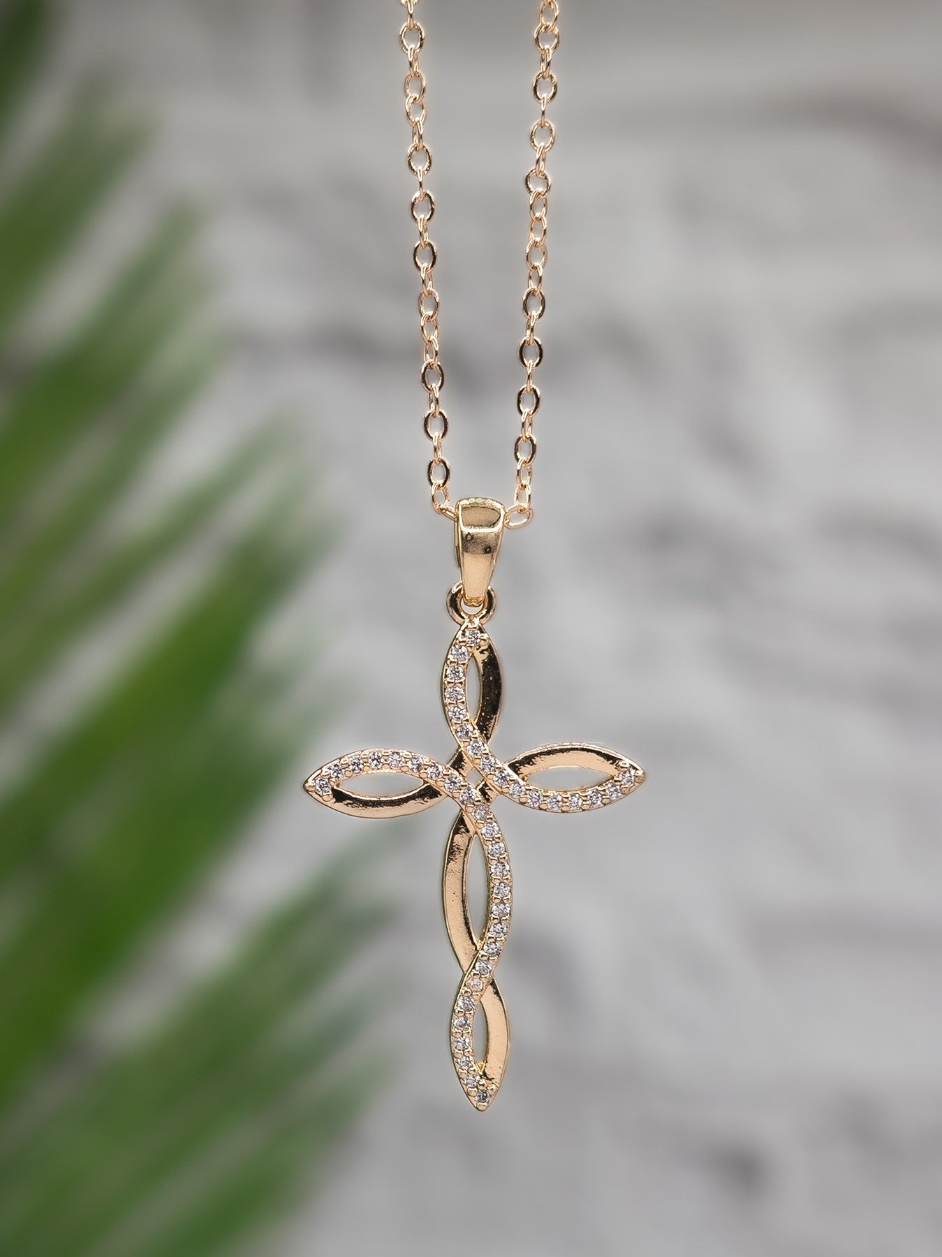 Necklace-Eden Merry-Cross-Crystals-Gold/Clear