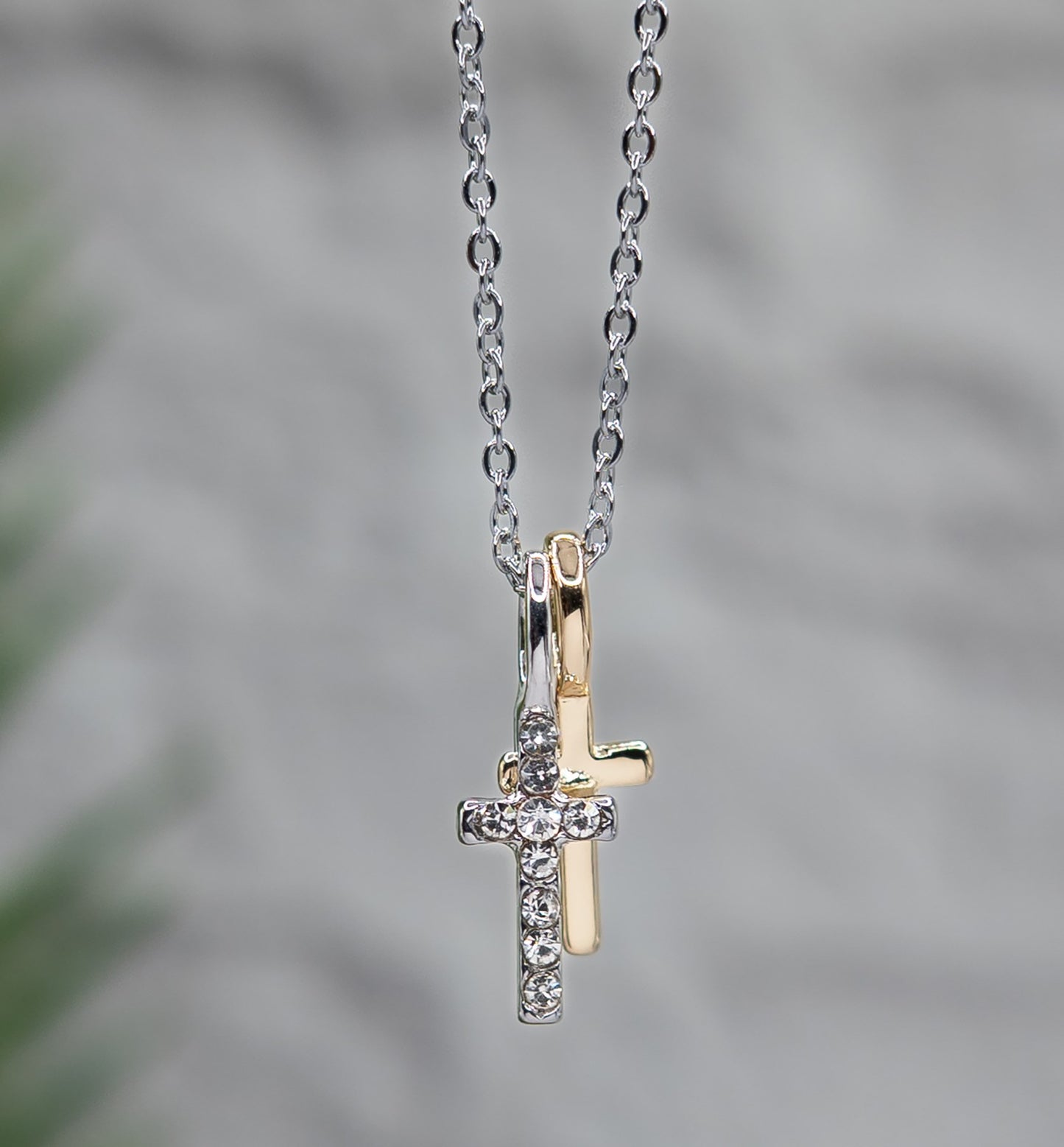 Necklace-Eden Merry-Cross-Double Cross-Silver/Gold