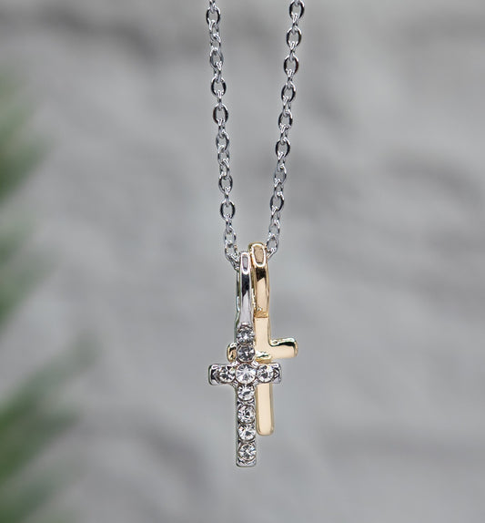 Necklace-Eden Merry-Cross-Double Cross-Silver/Gold