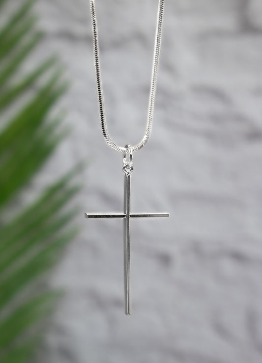 Necklace-Eden Merry-Slim Cross-Silver