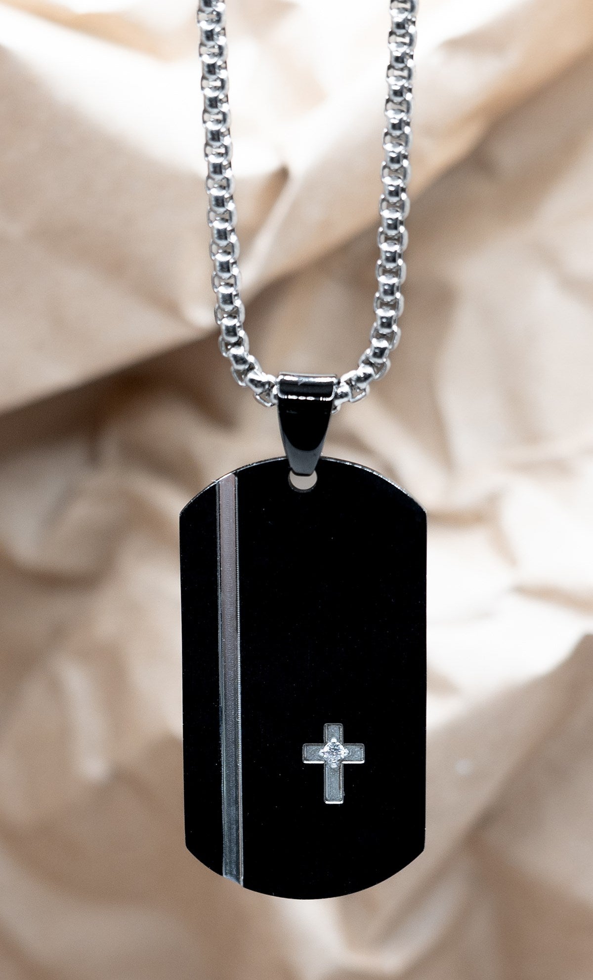 Necklace-Eden Merry-Dog Tag-Black/Silver