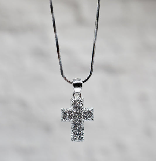 Necklace-Eden Merry-Cross-Reversible-Puffed Silver