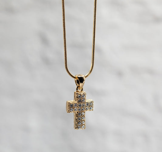 Necklace-Eden Merry-Cross-Reversible-Puffed Gold