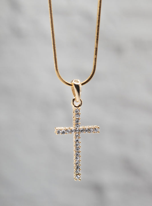 Necklace-Eden Merry-Cross-Gold/Crystal