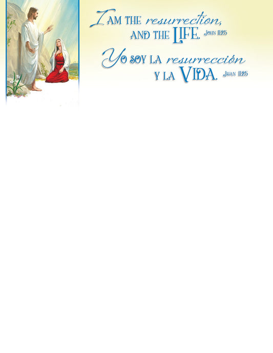 Letterhead-Easter-Bilingual-I Am The Resurrection John 11:25  KJV (Pack of 100)