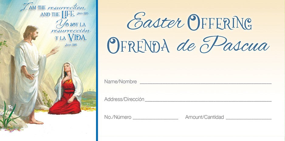 Offering Enveleope-Easter-Bilingual-I Am The Resurrection John 11:25  KJV (Pack of 100)