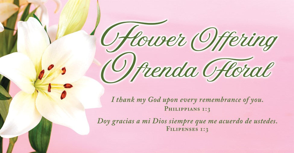 Offering Envelope-Flower Offering-Bilingual-I Thank My God Phil 1:3/Filipenses 1:3 KJV (Pack of 100)
