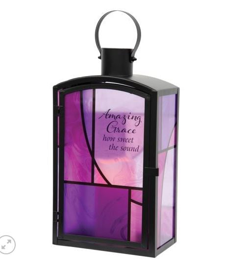 Lantern w/Flameless LED Candle & Timer-Amazing Grace (16" x 7.5" x 4.5")