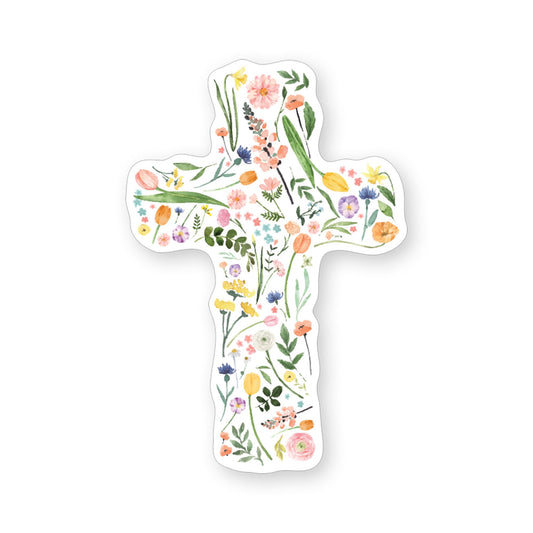 Sticker-Floral Cross (2.5"" x 3.5"")