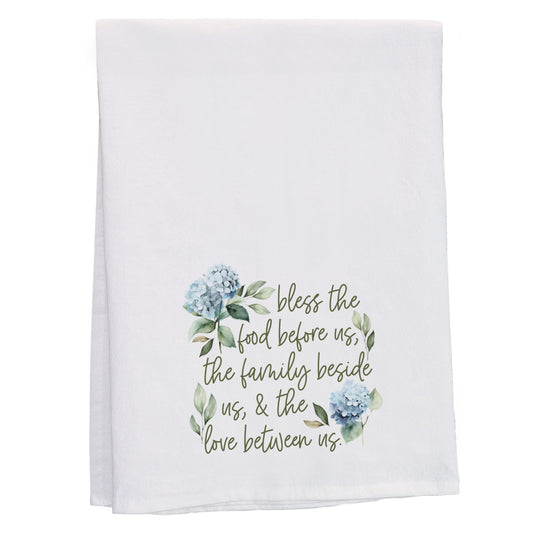 Tea Towel-Bless Food Hydrangeas (29"" x 29"")