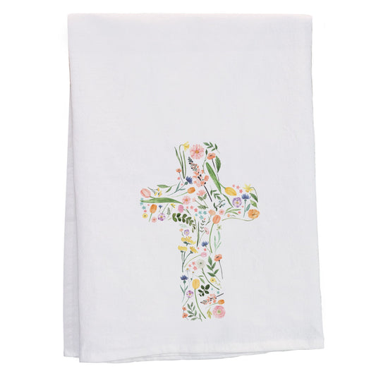 Tea Towel-Floral Cross (29"" x 29"")