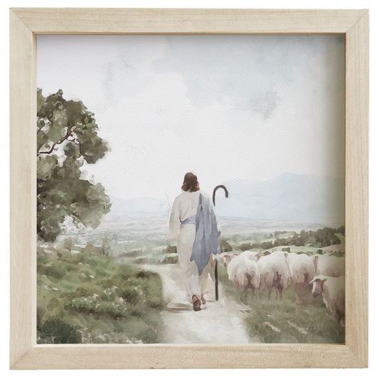 Rustic Frame-Jesus Shepherd Flock (10"" x 10"")