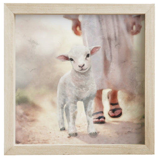 Rustic Frame-Lamb Walking On Path (10"" x 10"")