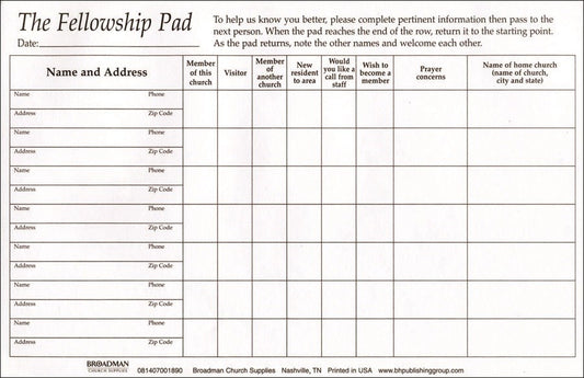 Attendance Pad-Fellowship Pads (50 Sheets) (Pack Of 5)