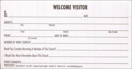 Visitor Card-Welcome Visitor (#WV-5) (Pack Of 100)